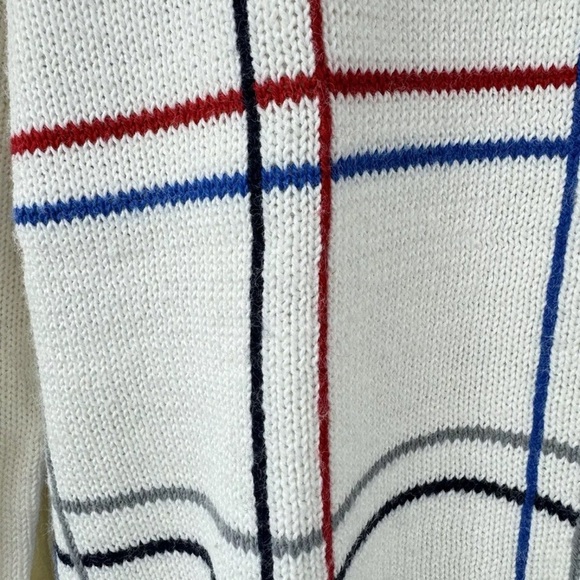 Vintage 80s 90s Antigua Size Medium V-Neck Sweater Plaid Palm Beach Crest Tennis - Picture 7 of 7